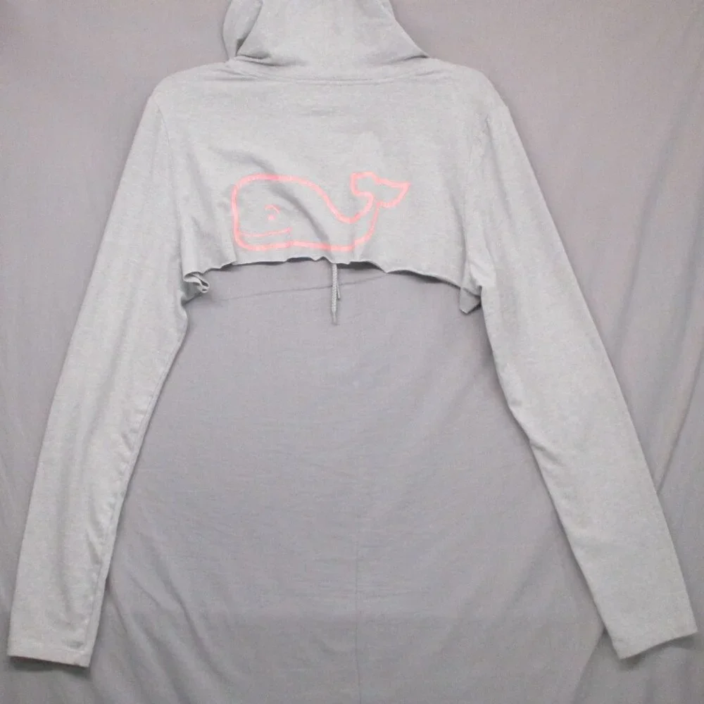 Vineyard Vines Graphic Print DIY Cropped Hooded Shirt Long Sleeve Gray‎ Women XL